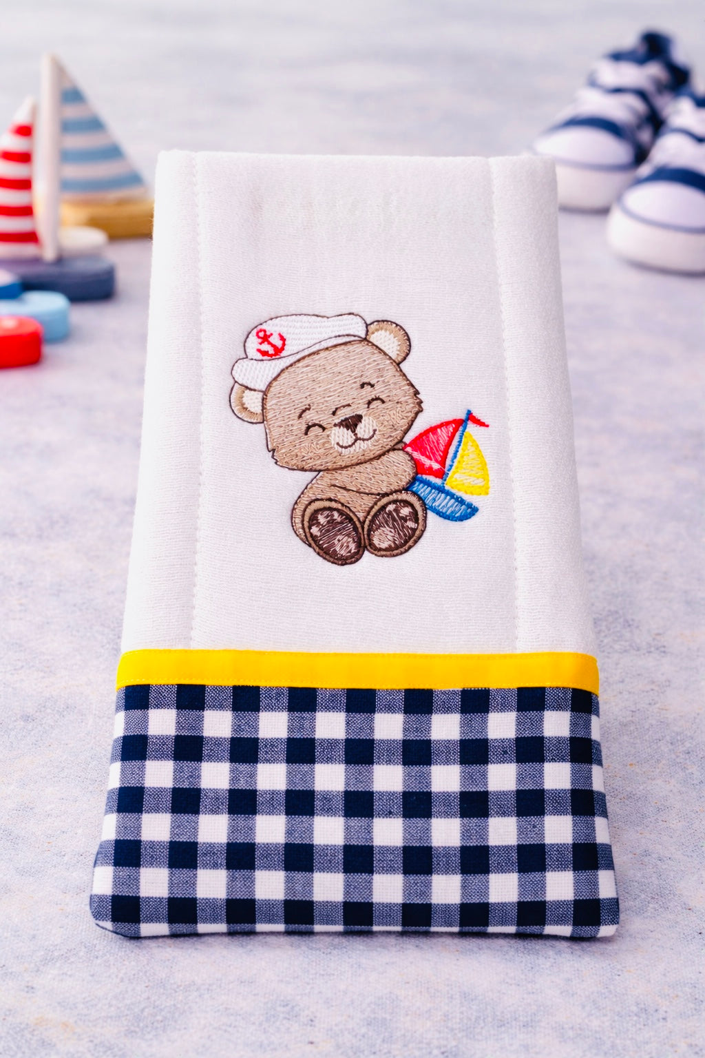 Yellow Nautical Teddy Bear Baby Burp Cloth