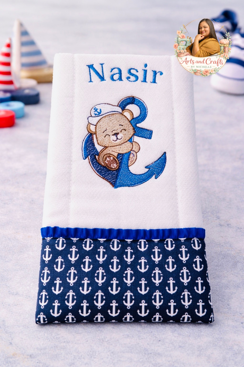 Anchor Nautical Teddy Bear Baby Burp Cloth