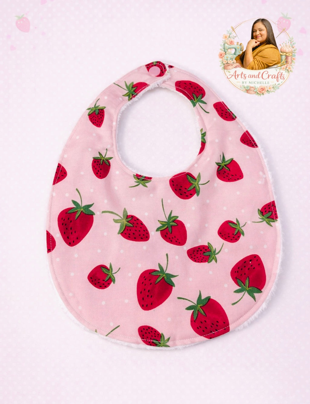Handmade Baby Gift Set – Strawberry Baby Bib, Burp Cloth & Bow Headband | Personalized Baby Gift