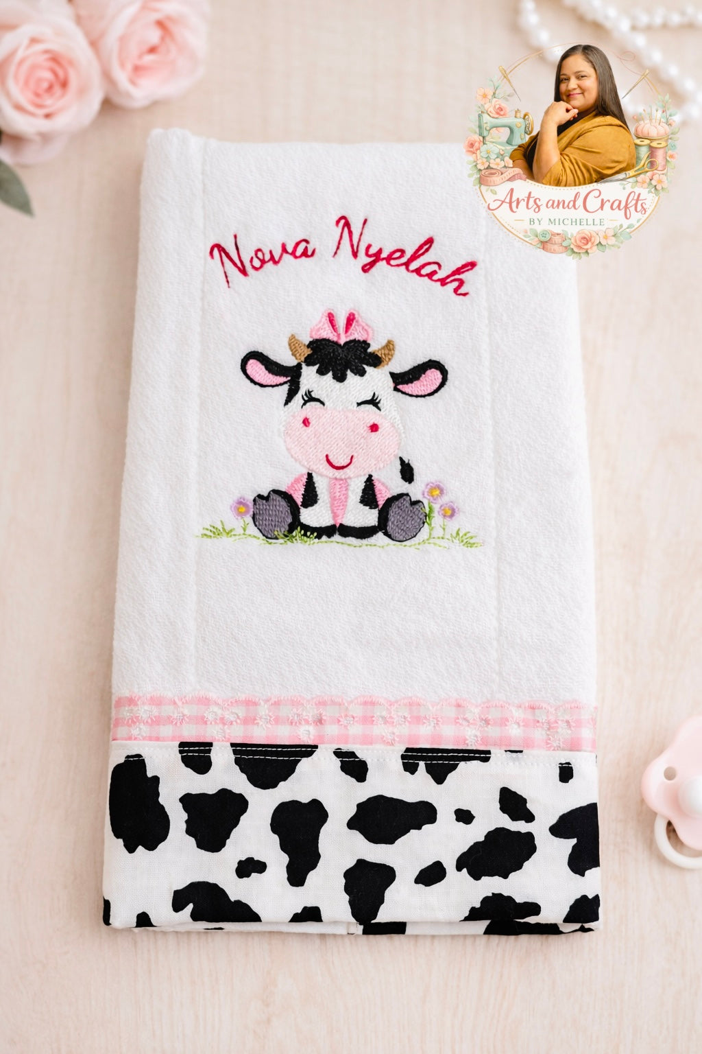 Pink Cow Baby Burp Cloth