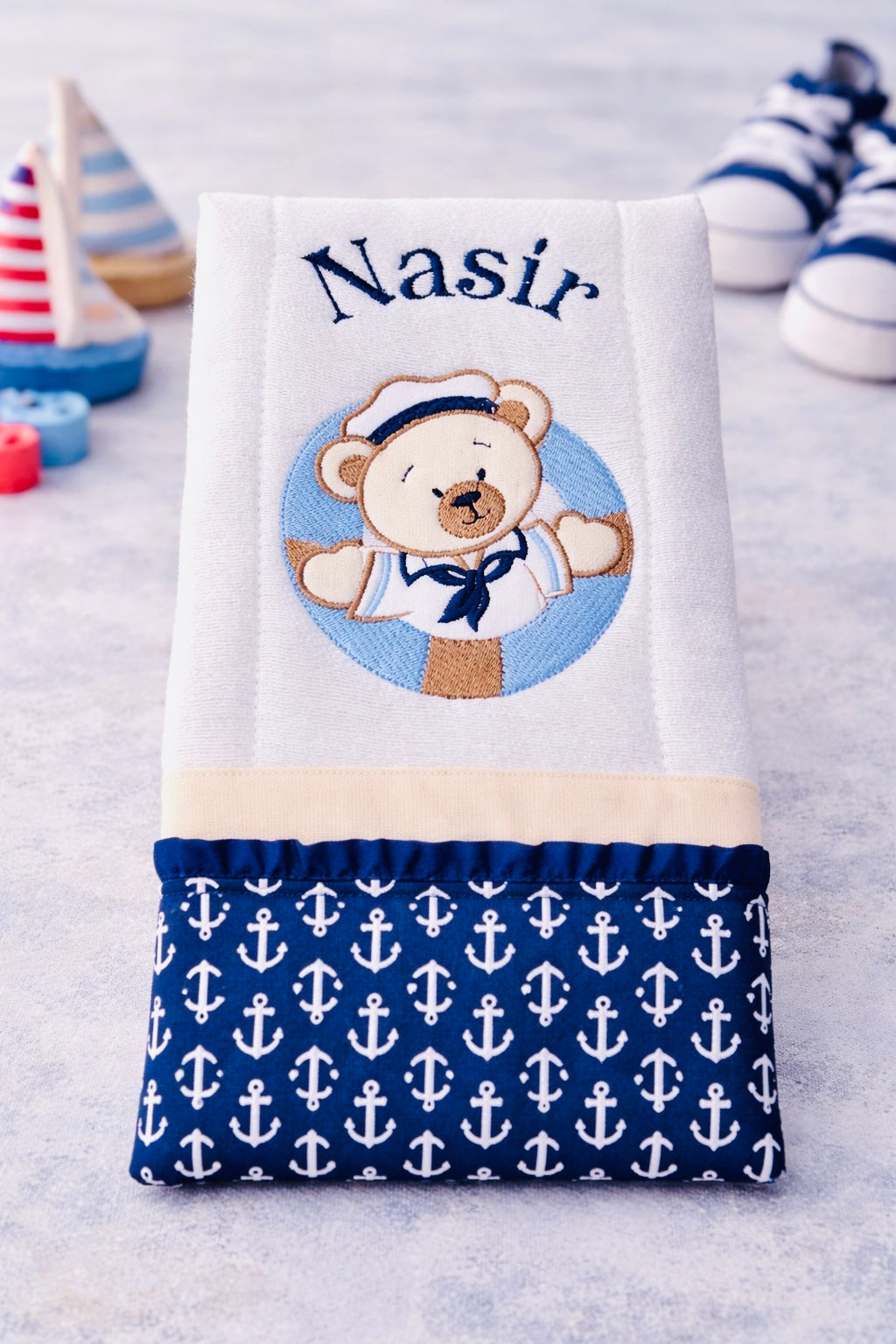Life Saver Nautical Teddy Bear Baby Burp Cloth
