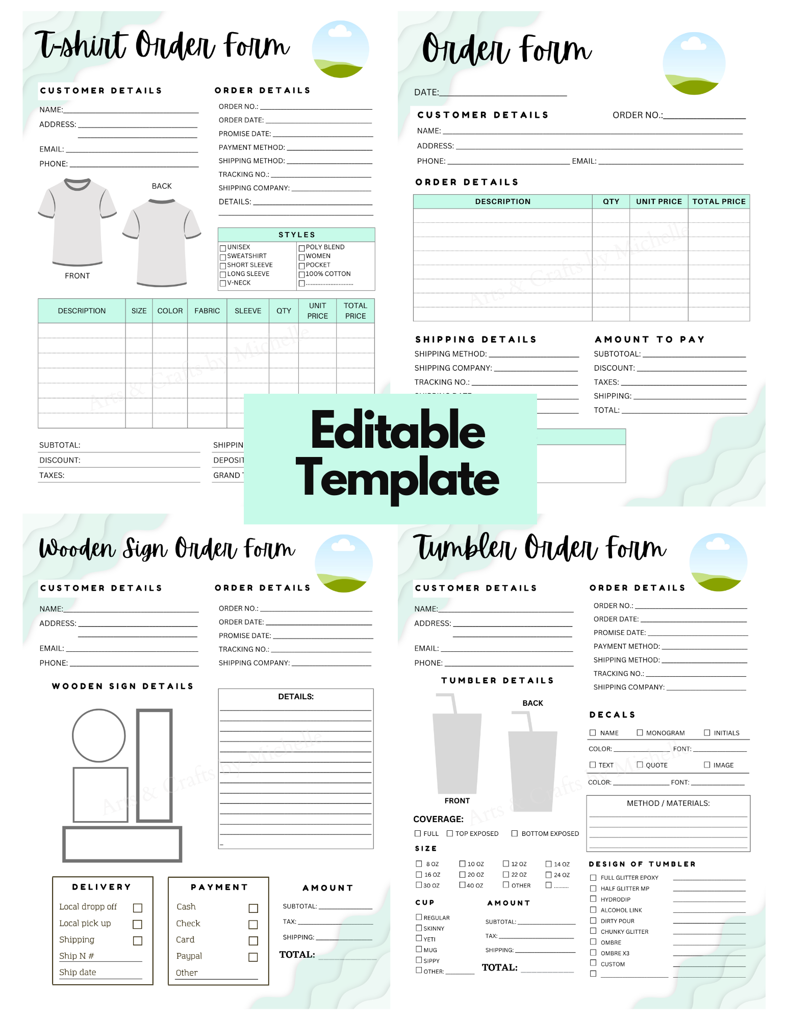Editable Order Forms Template, Small Business Planner (Canva Template, US Letter Size)